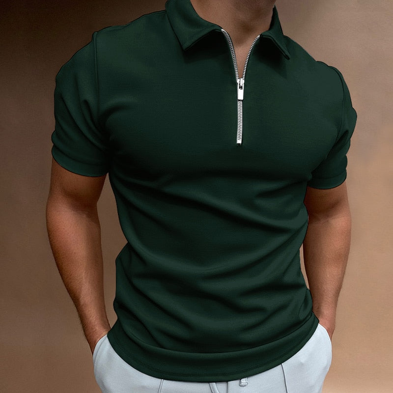 Adrian | Men's Zip Collar Polo Shirt | Short Sleeve-Men Shirt-Pick NewYork
