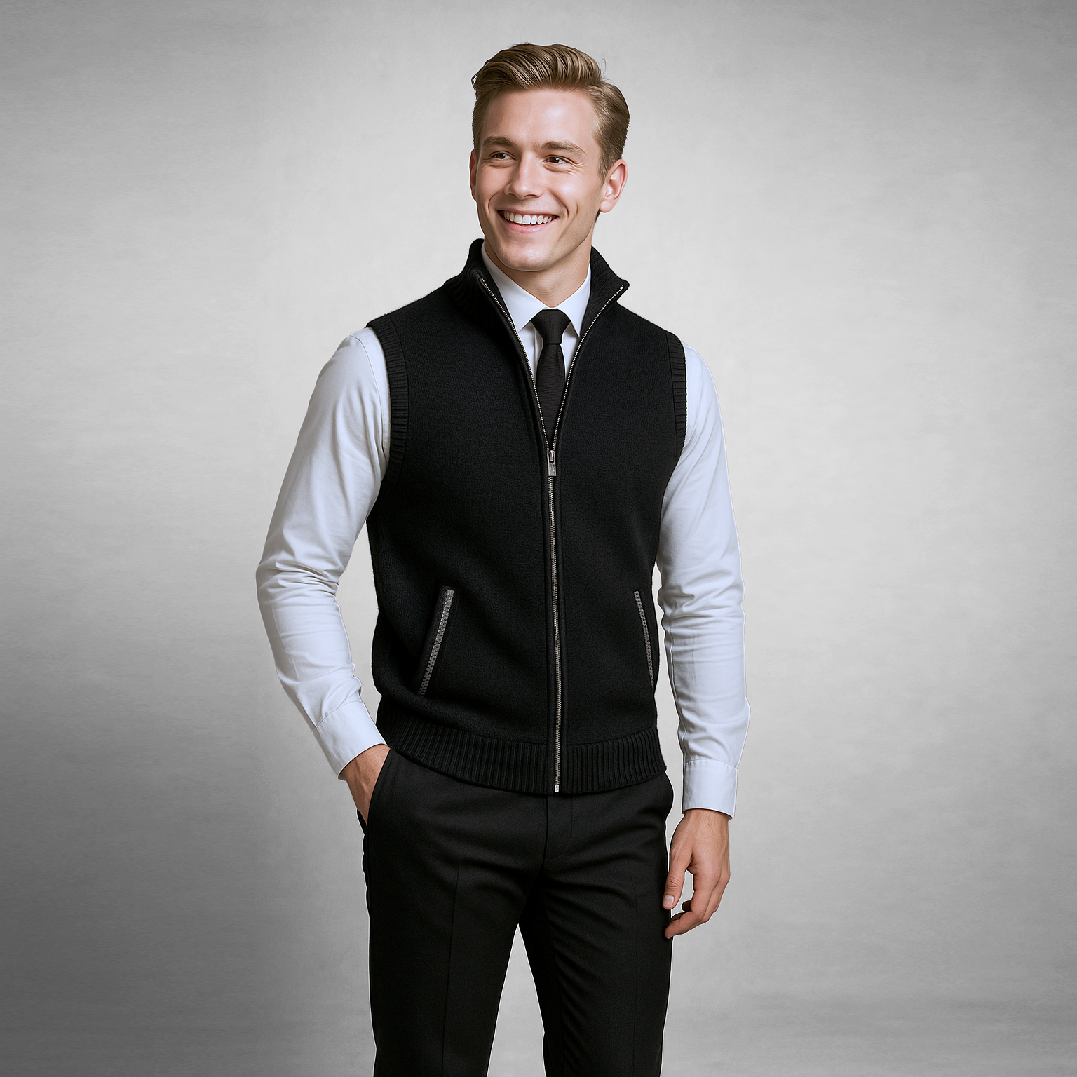 Hudson | Men's Zip Up Sweater Vest | Stand Collar Knitwear-Men Vest-Pick NewYork