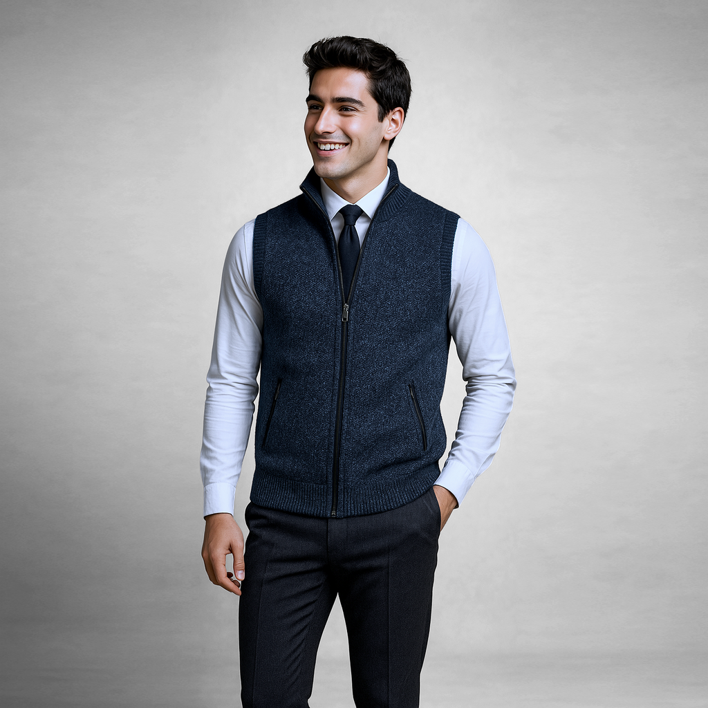 Hudson | Men's Zip Up Sweater Vest | Stand Collar Knitwear-Men Vest-Pick NewYork