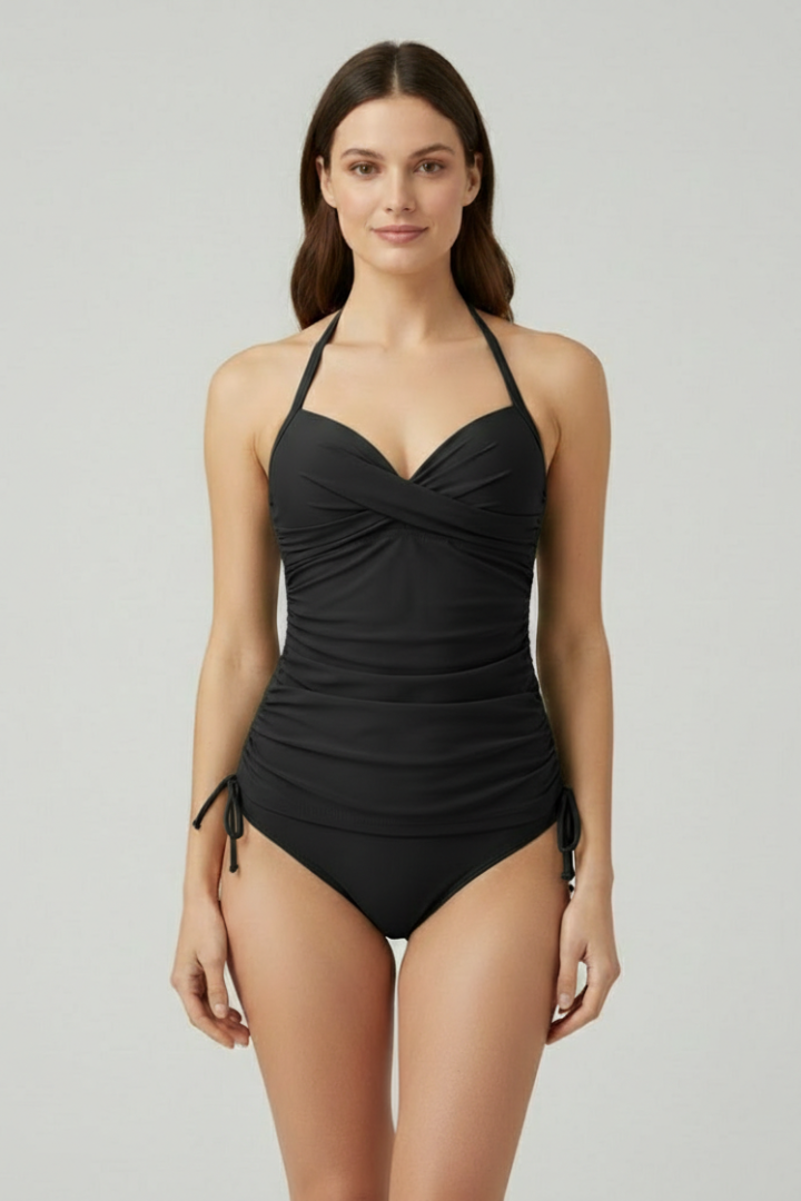 Laura | Women's V Neck Tankini | Ruched Side Swimwear-Women Swimsuit-Pick NewYork
