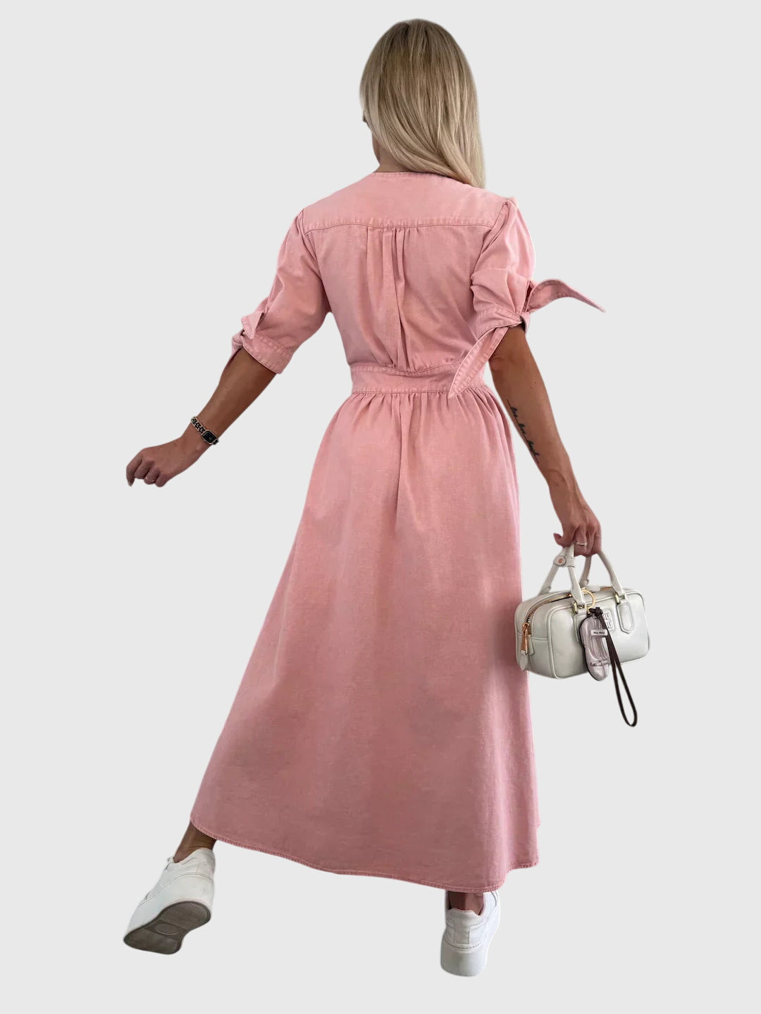 Adeline | Women’s Button Front Maxi Dress | V Neck Short Sleeve-Women Dress-Pick NewYork