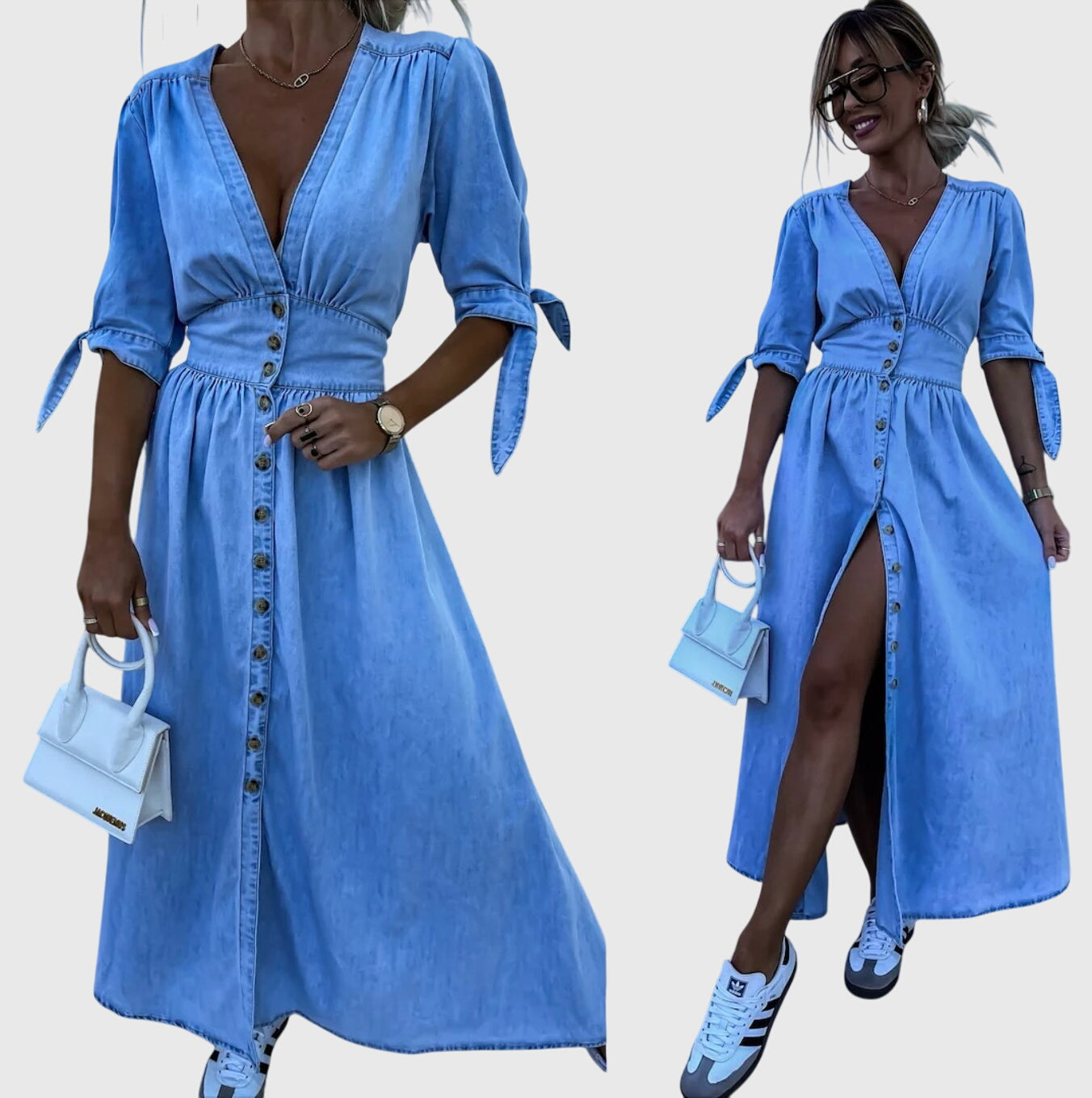 Adeline | Women’s Button Front Maxi Dress | V Neck Short Sleeve-Women Dress-Pick NewYork