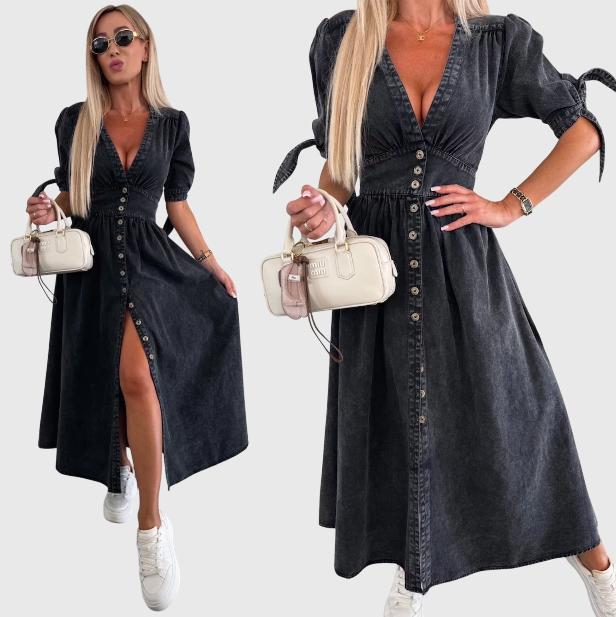 Adeline | Women’s Button Front Maxi Dress | V Neck Short Sleeve-Women Dress-Pick NewYork