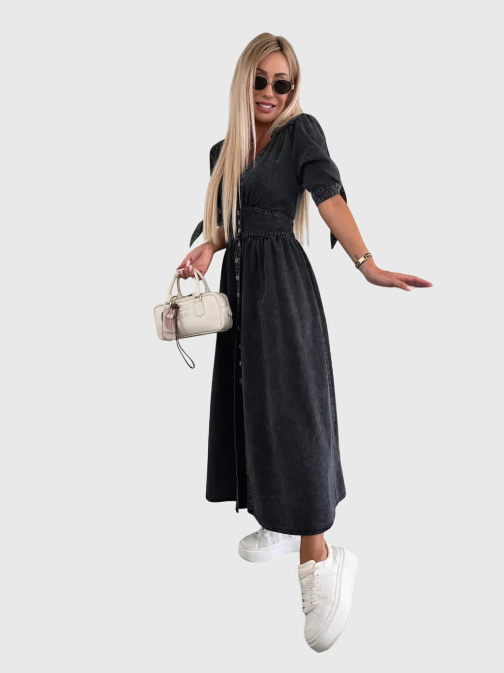 Adeline | Women’s Button Front Maxi Dress | V Neck Short Sleeve-Women Dress-Pick NewYork