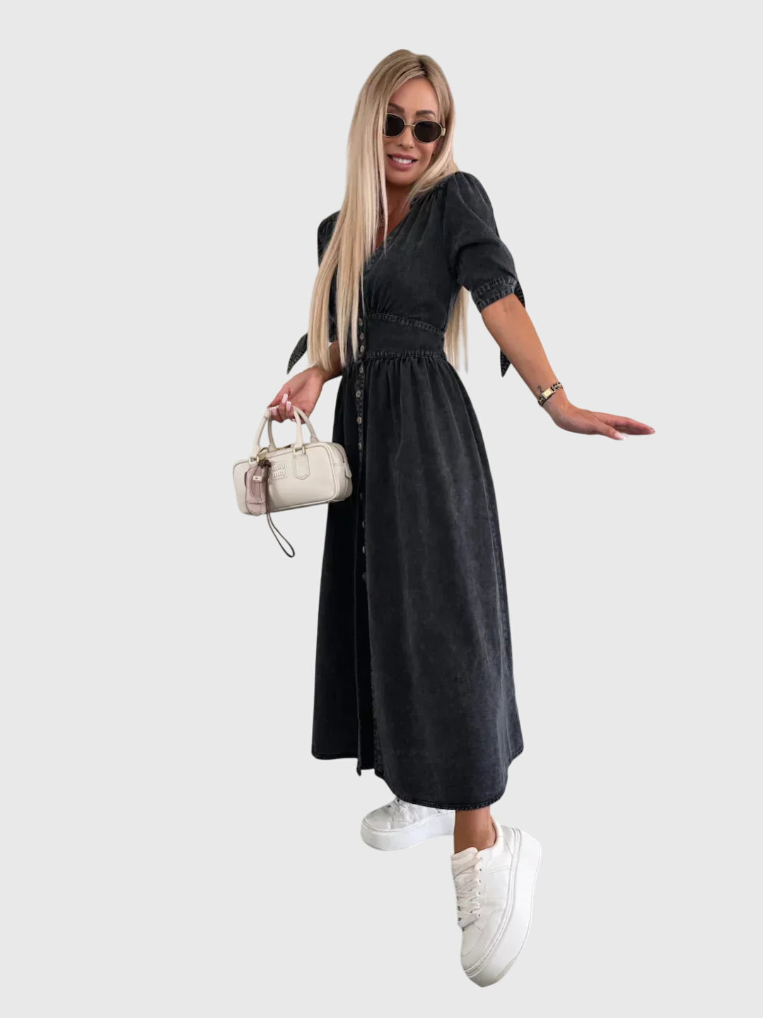 Adeline | Women’s Button Front Maxi Dress | V Neck Short Sleeve-Women Dress-Pick NewYork