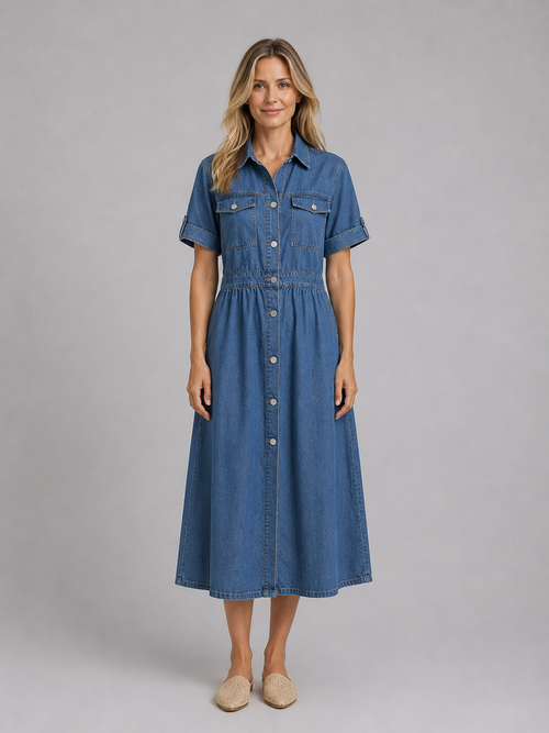 Adeline | Women's Shirt Midi Dress | Button Front Casual Dress-Women Dress-Pick NewYork