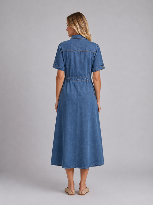 Adeline | Women's Shirt Midi Dress | Button Front Casual Dress-Women Dress-Pick NewYork