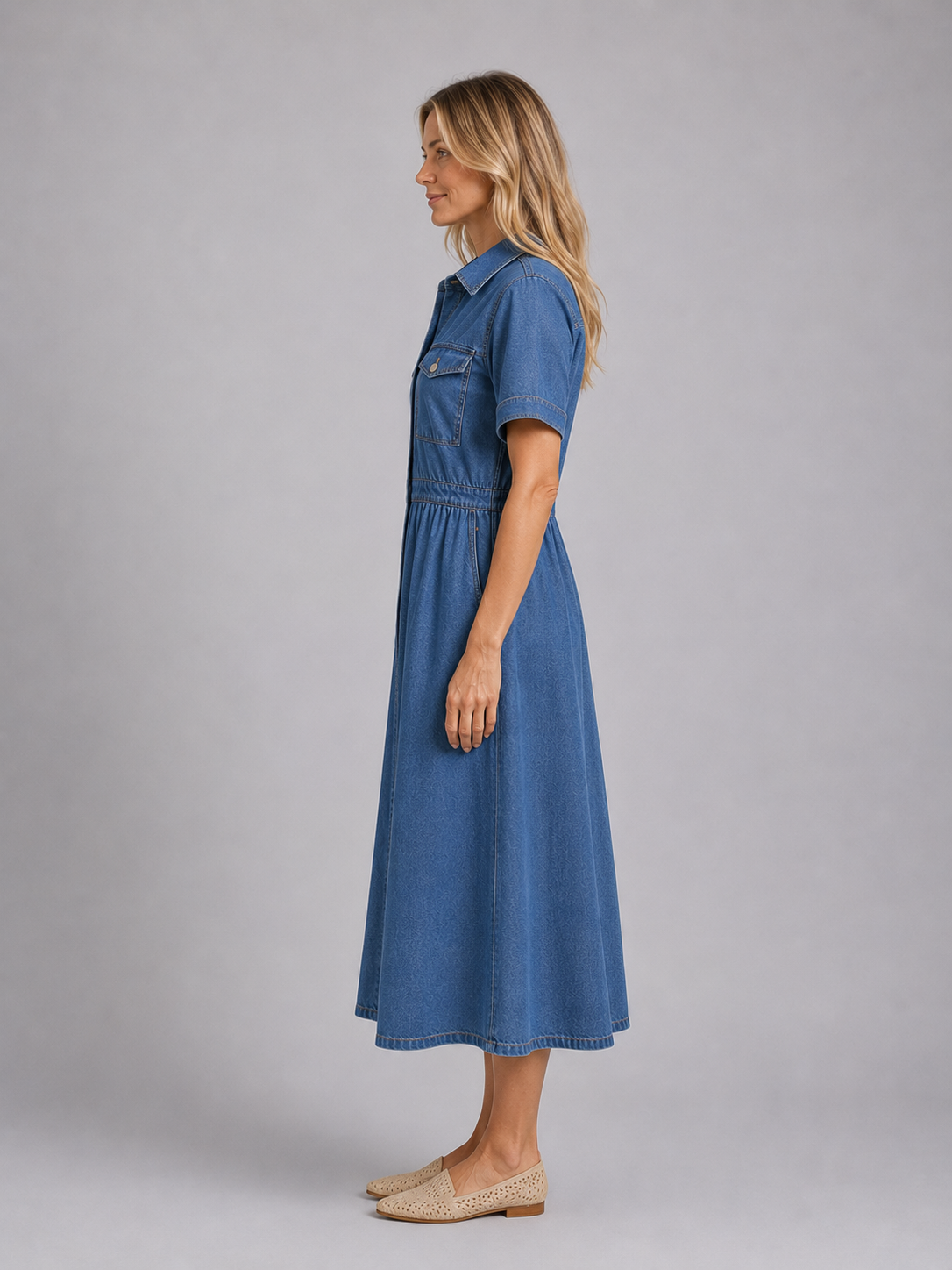 Adeline | Women's Shirt Midi Dress | Button Front Casual Dress-Women Dress-Pick NewYork