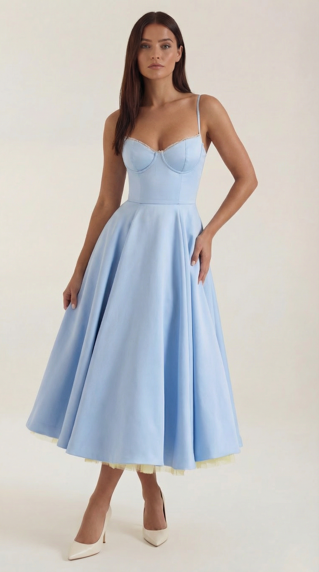 Annalise | Women's Fit And Flare Midi Dress | Spaghetti Strap Bridal Shower Dress-Women Dress-Pick NewYork