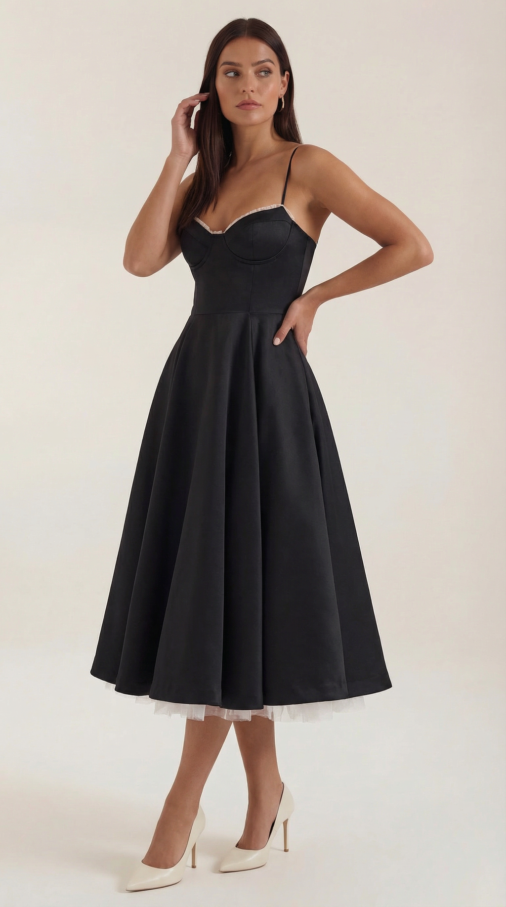 Annalise | Women's Fit And Flare Midi Dress | Spaghetti Strap Bridal Shower Dress-Women Dress-Pick NewYork