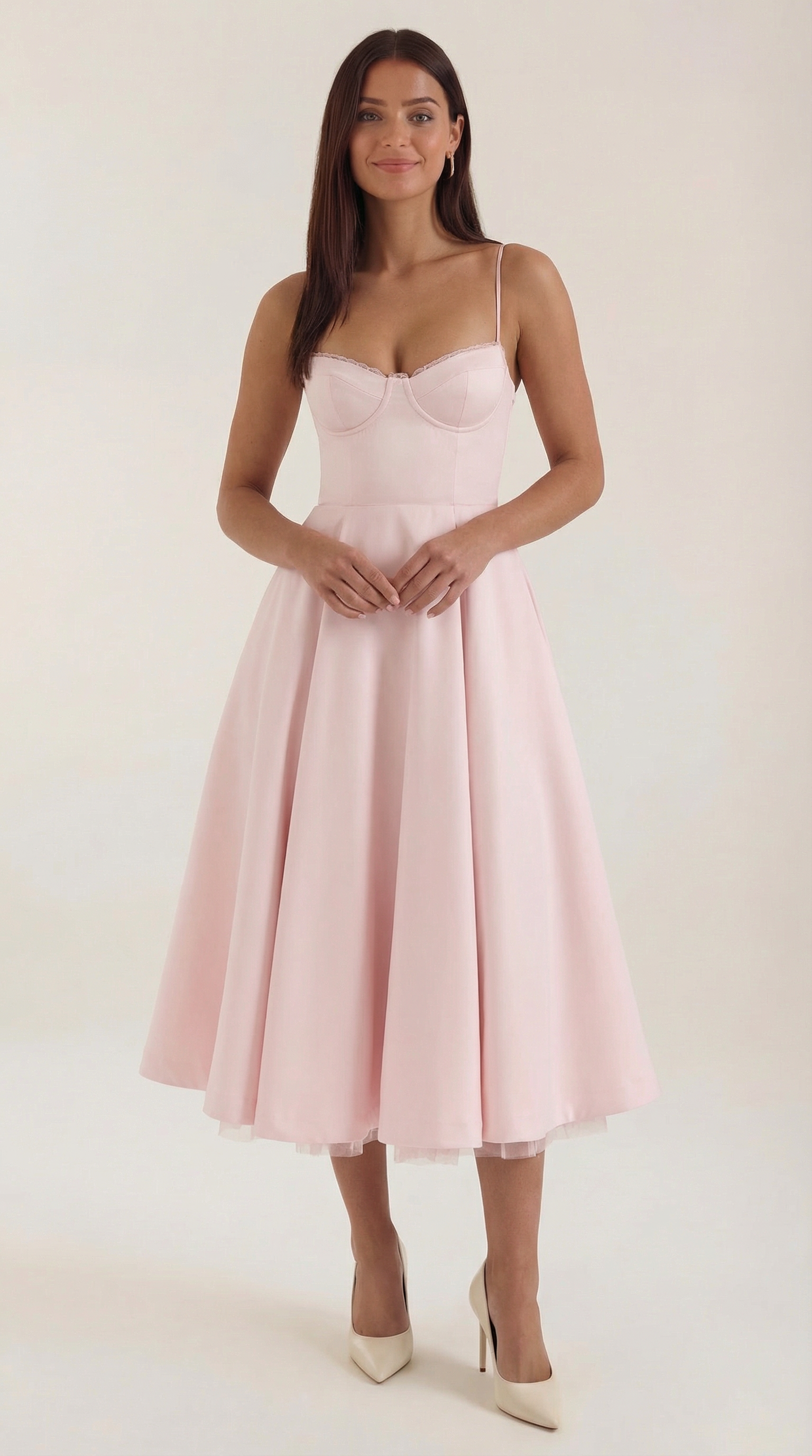 Annalise | Women's Fit And Flare Midi Dress | Spaghetti Strap Bridal Shower Dress-Women Dress-Pick NewYork