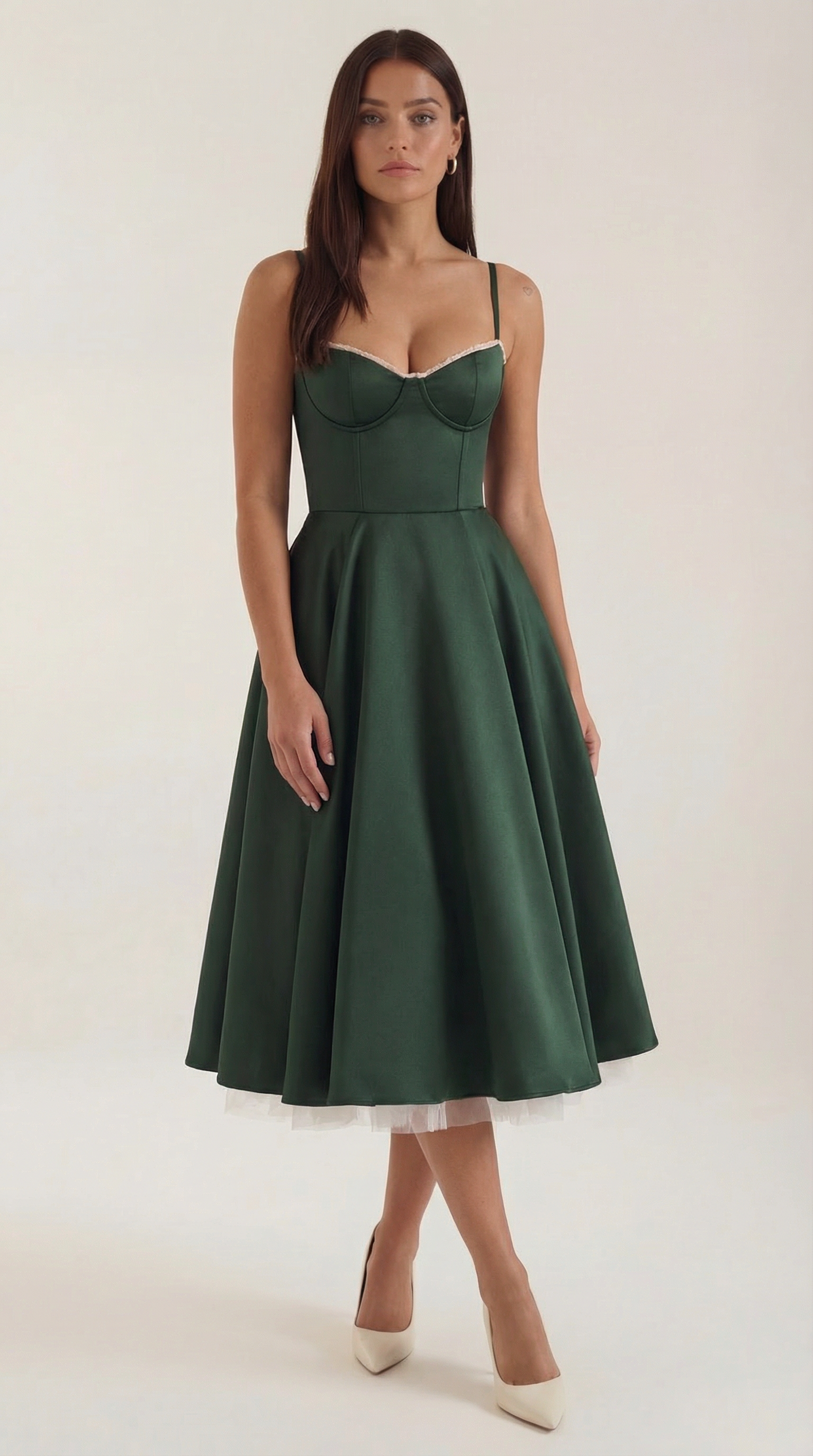 Annalise | Women's Fit And Flare Midi Dress | Spaghetti Strap Bridal Shower Dress-Women Dress-Pick NewYork