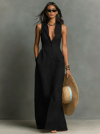 Aubrey | Women's Collared Maxi Dress | Sleeveless Button Front Vacation Wear-Women Dress-Pick NewYork