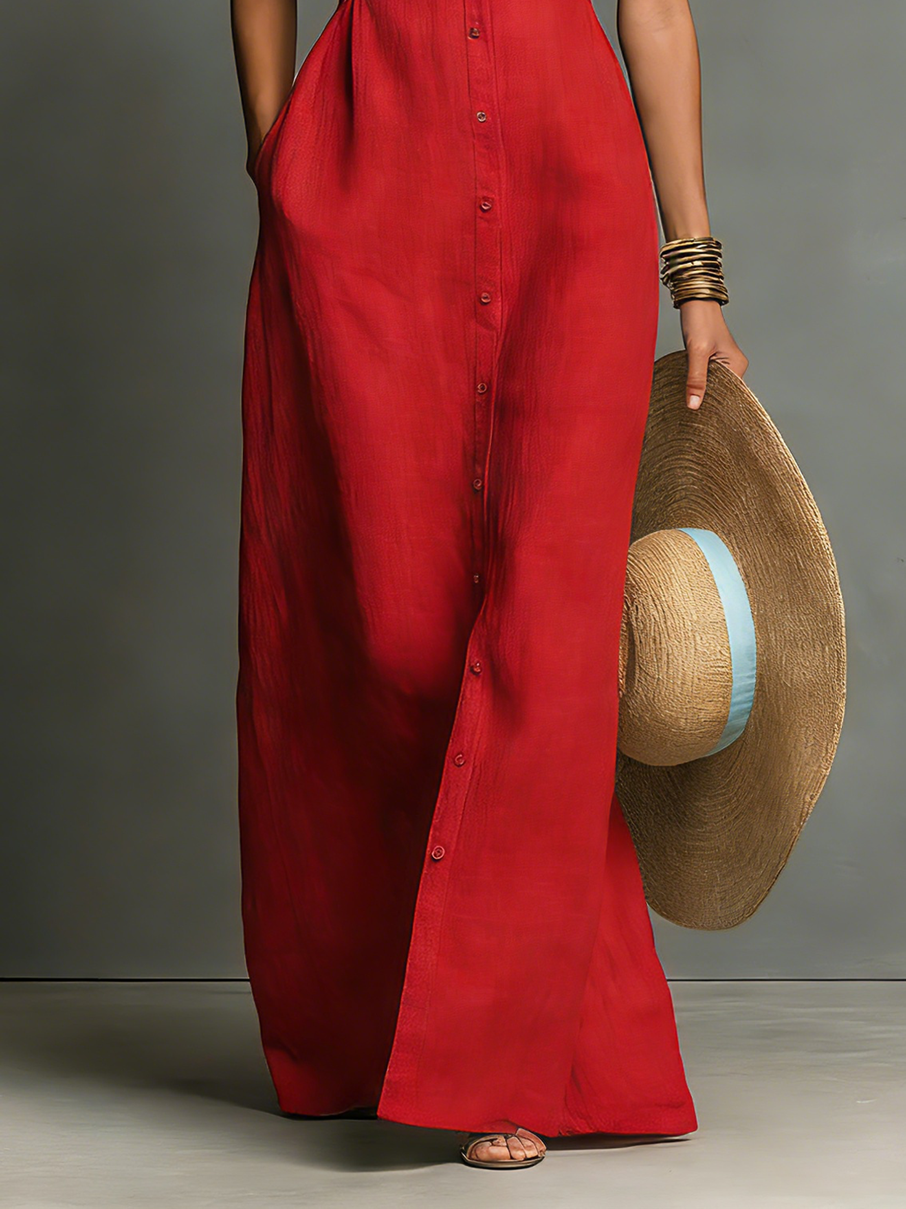 Aubrey | Women's Collared Maxi Dress | Sleeveless Button Front Vacation Wear-Women Dress-Pick NewYork