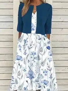 Aubrey | Women's Floral Print Outfit Set | Three Quarter Sleeve Jacket-Women Outfit Set-Pick NewYork