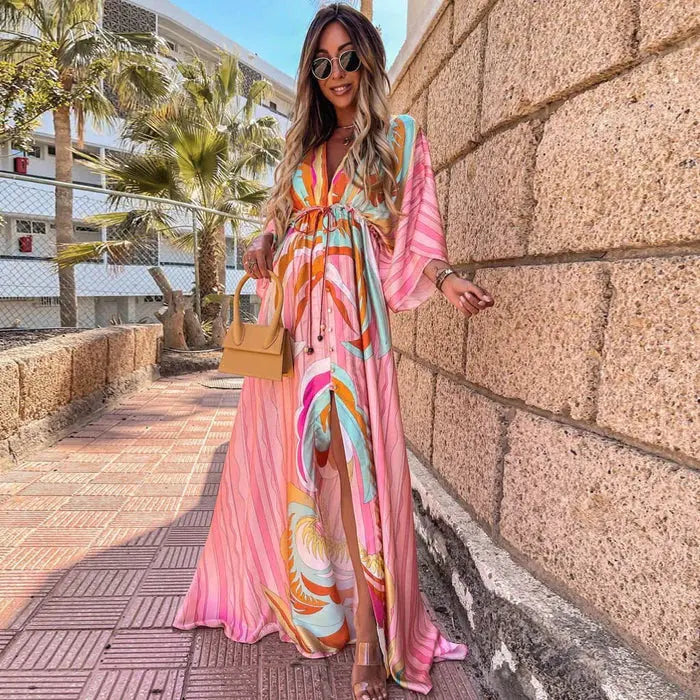 Aurora | Women’s Abstract Print Maxi Dress | Front Slit Resort Wear-Women Dress-Pick NewYork