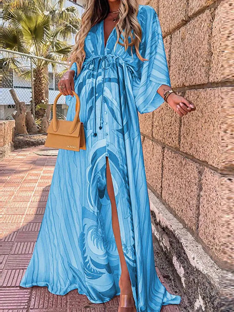 Aurora | Women’s Abstract Print Maxi Dress | Front Slit Resort Wear-Women Dress-Pick NewYork