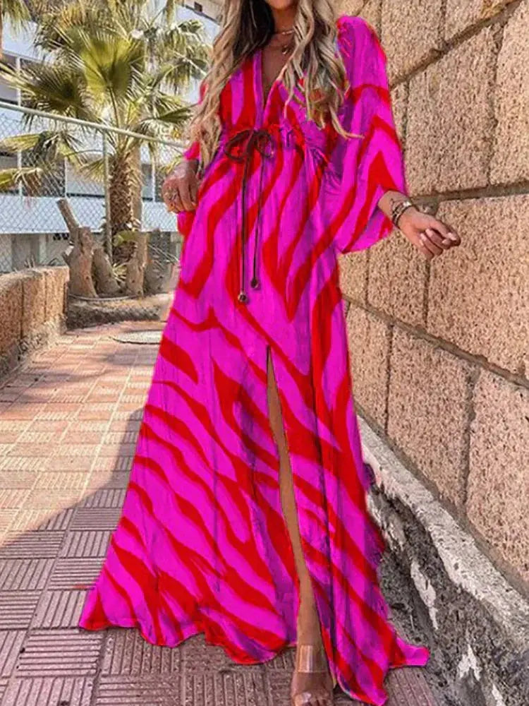 Aurora | Women’s Abstract Print Maxi Dress | Front Slit Resort Wear-Women Dress-Pick NewYork
