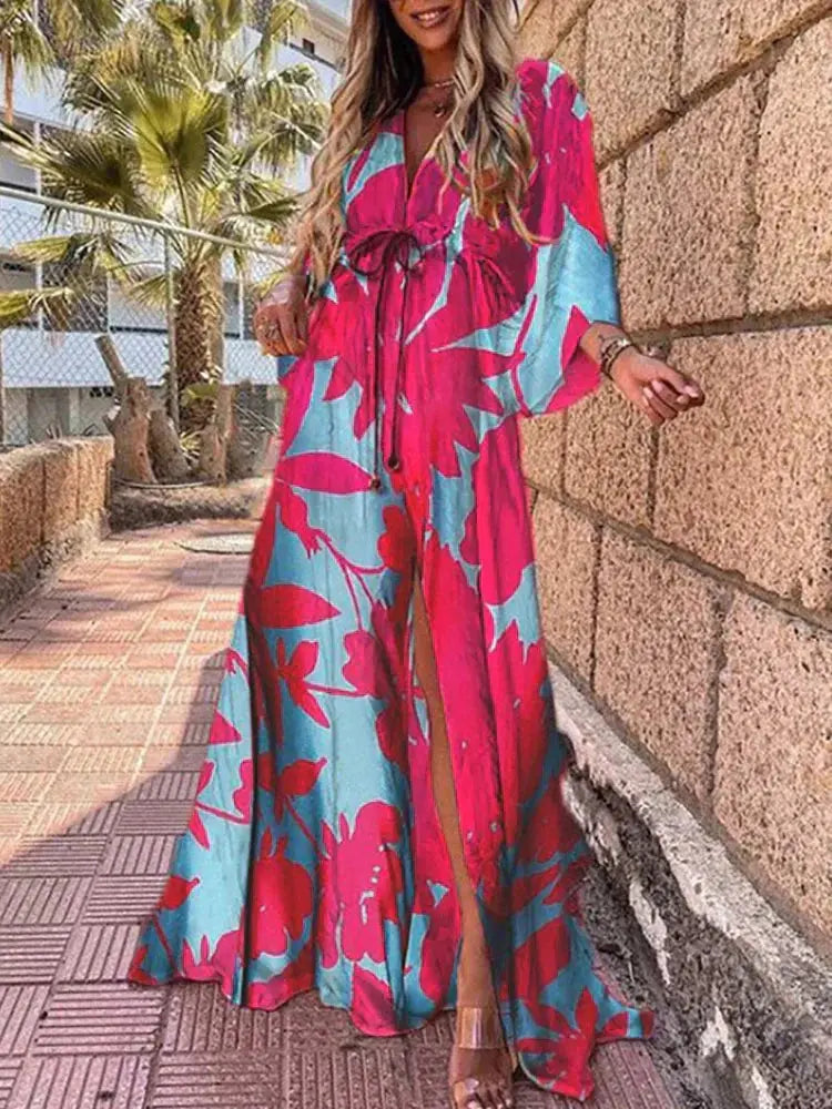 Aurora | Women’s Abstract Print Maxi Dress | Front Slit Resort Wear-Women Dress-Pick NewYork