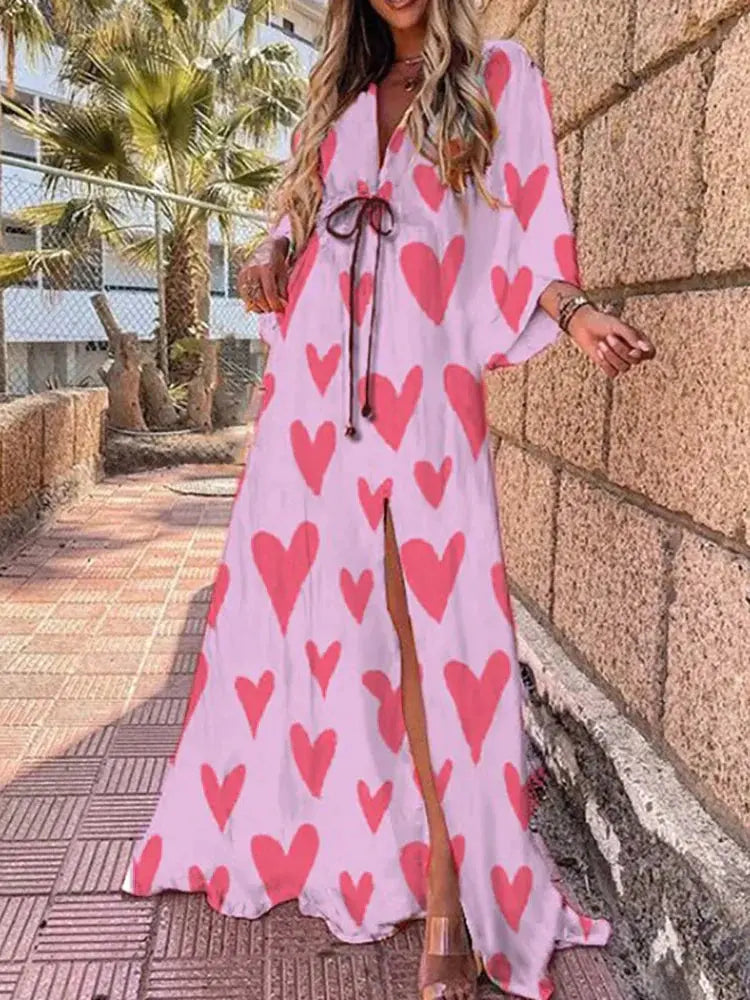 Aurora | Women’s Abstract Print Maxi Dress | Front Slit Resort Wear-Women Dress-Pick NewYork