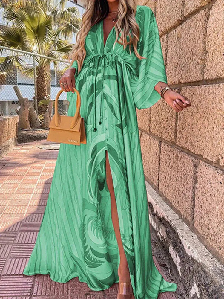 Aurora | Women’s Abstract Print Maxi Dress | Front Slit Resort Wear-Women Dress-Pick NewYork
