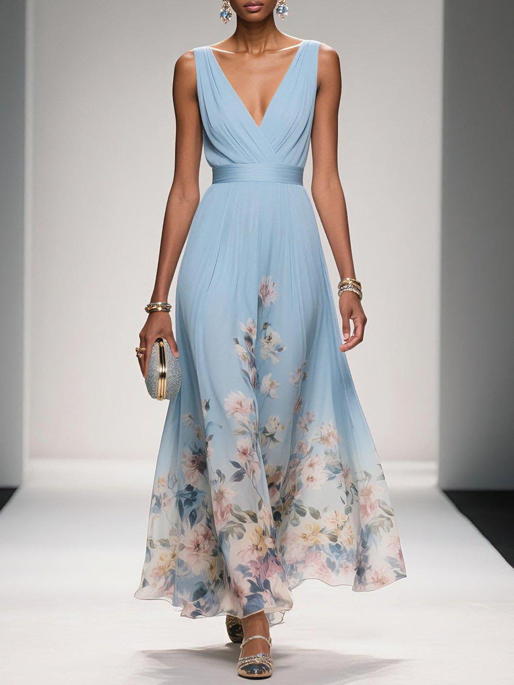 Aurora | Women's Floral Print Maxi Dress | Wide Straps V Neck-Women Dress-Pick NewYork