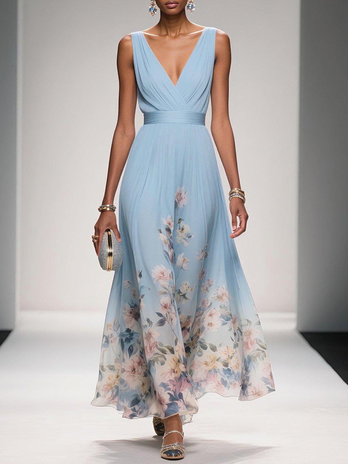 Aurora | Women's Floral Print Maxi Dress | Wide Straps V Neck-Women Dress-Pick NewYork