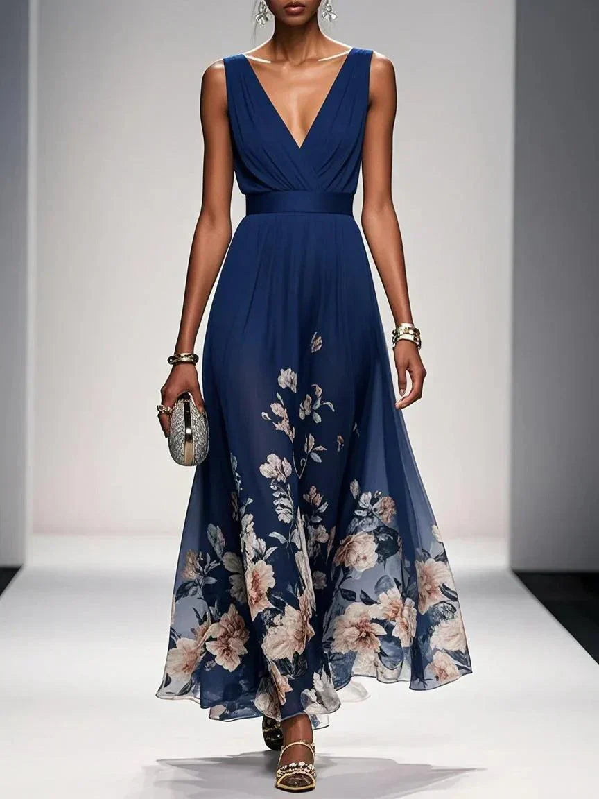 Aurora | Women's Floral Print Maxi Dress | Wide Straps V Neck-Women Dress-Pick NewYork