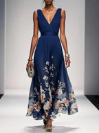 Aurora | Women's Floral Print Maxi Dress | Wide Straps V Neck-Women Dress-Pick NewYork