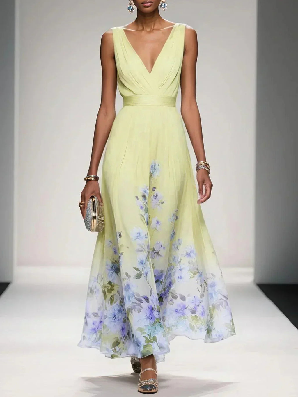 Aurora | Women's Floral Print Maxi Dress | Wide Straps V Neck-Women Dress-Pick NewYork