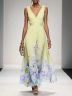 Aurora | Women's Floral Print Maxi Dress | Wide Straps V Neck-Women Dress-Pick NewYork
