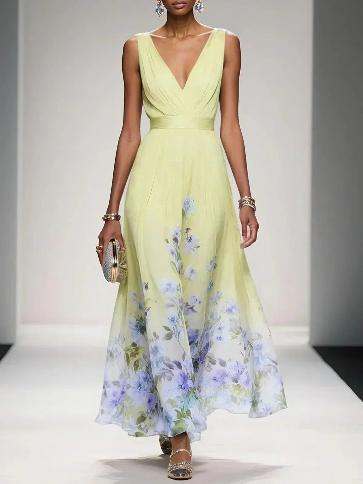 Aurora | Women's Floral Print Maxi Dress | Wide Straps V Neck-Women Dress-Pick NewYork