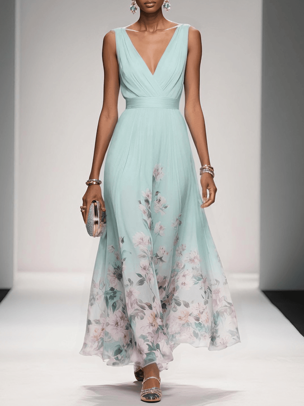 Aurora | Women's Floral Print Maxi Dress | Wide Straps V Neck-Women Dress-Pick NewYork