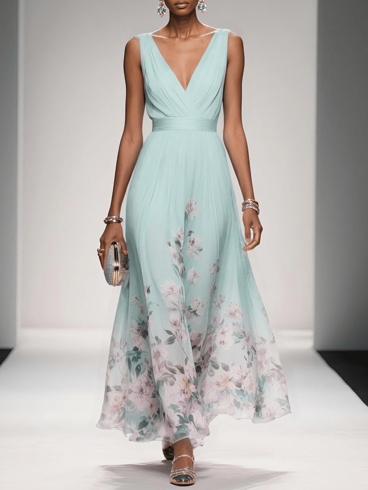 Aurora | Women's Floral Print Maxi Dress | Wide Straps V Neck-Women Dress-Pick NewYork