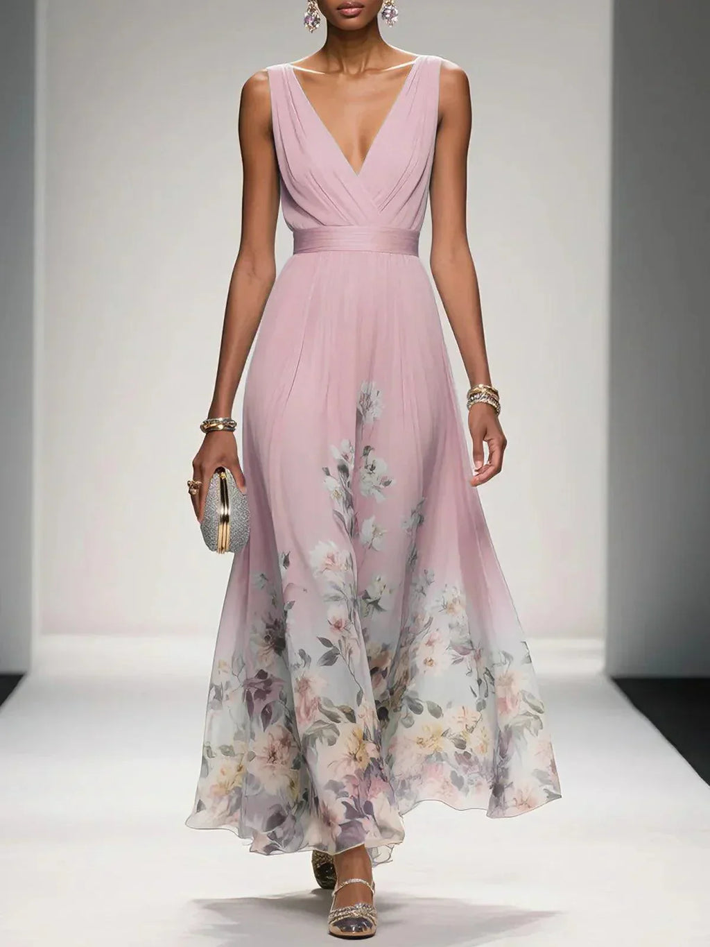 Aurora | Women's Floral Print Maxi Dress | Wide Straps V Neck-Women Dress-Pick NewYork