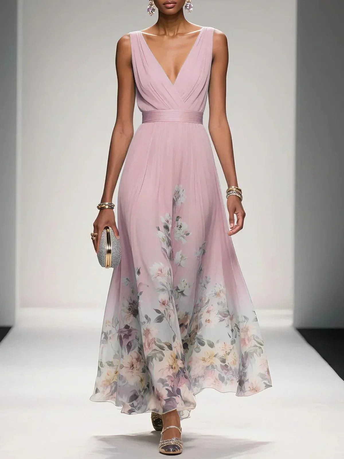 Aurora | Women's Floral Print Maxi Dress | Wide Straps V Neck-Women Dress-Pick NewYork