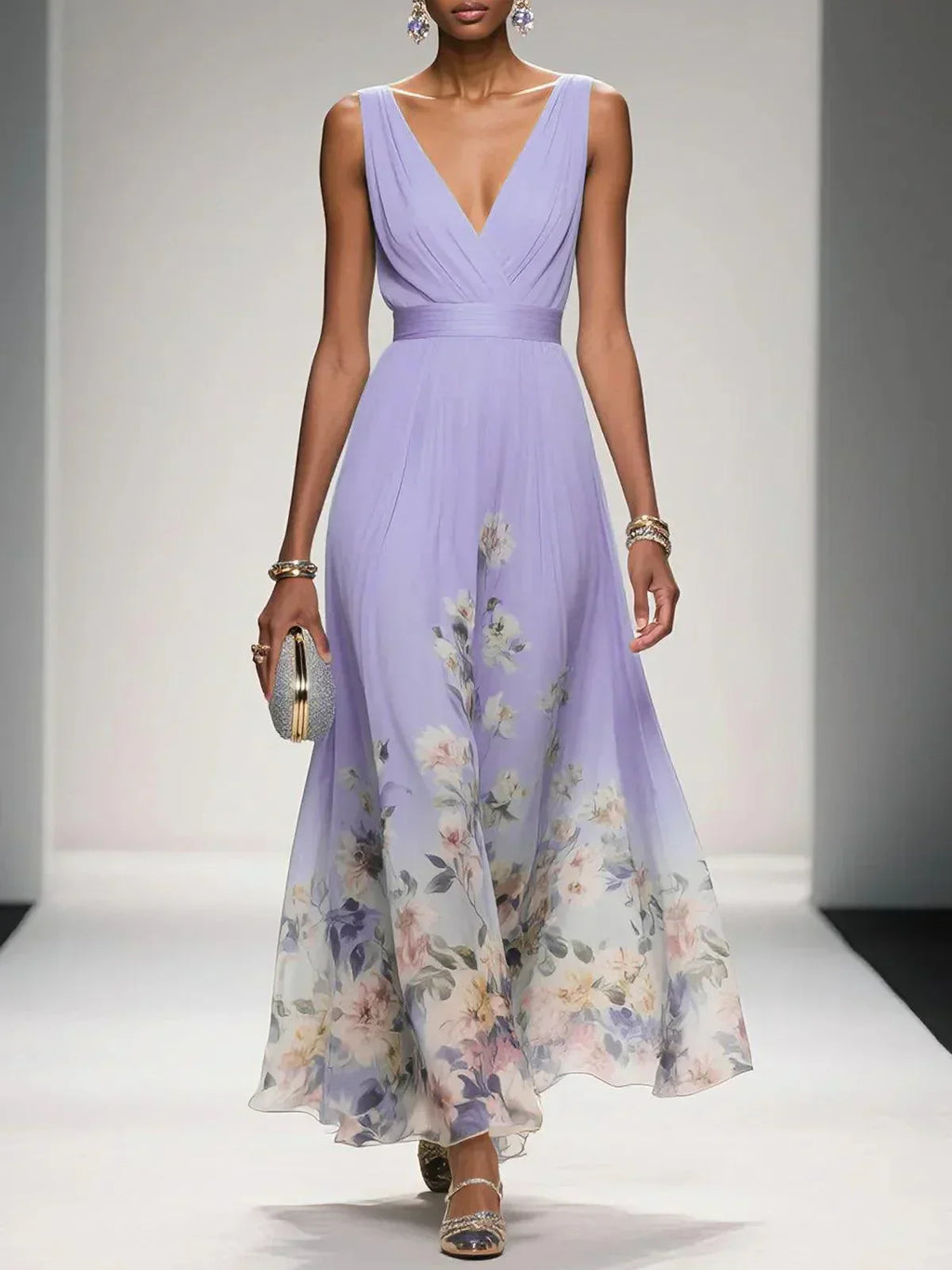 Aurora | Women's Floral Print Maxi Dress | Wide Straps V Neck-Women Dress-Pick NewYork