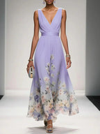 Aurora | Women's Floral Print Maxi Dress | Wide Straps V Neck-Women Dress-Pick NewYork