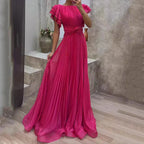 Aurora | Women's Pleated Maxi Dress | Twist Waist Flutter Sleeve-Women Dress-Pick NewYork