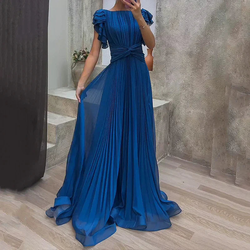 Aurora | Women's Pleated Maxi Dress | Twist Waist Flutter Sleeve-Women Dress-Pick NewYork