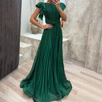 Aurora | Women's Pleated Maxi Dress | Twist Waist Flutter Sleeve-Women Dress-Pick NewYork