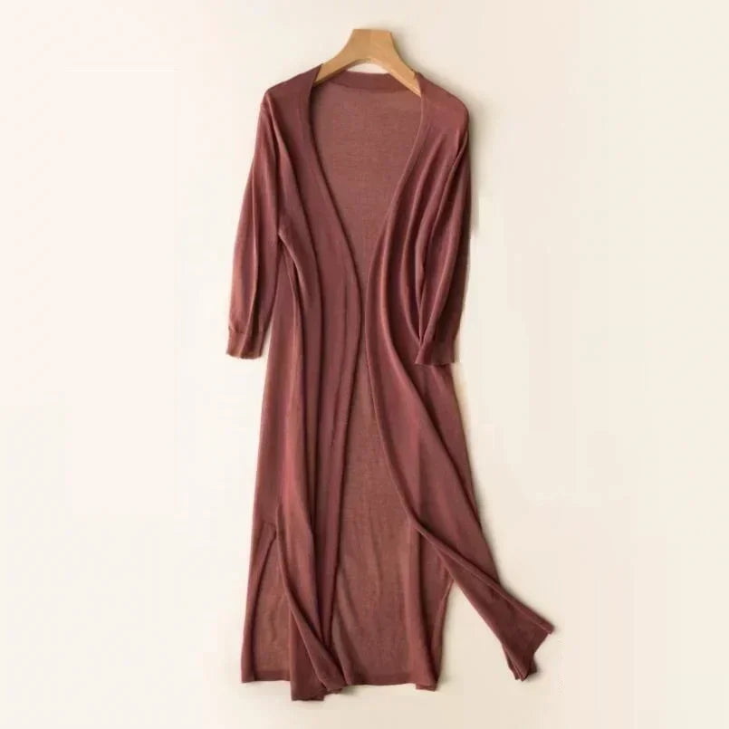 Autumn | Women's Long Cardigan | Open Front Three Quarter Sleeve-Women Cardigan-Pick NewYork