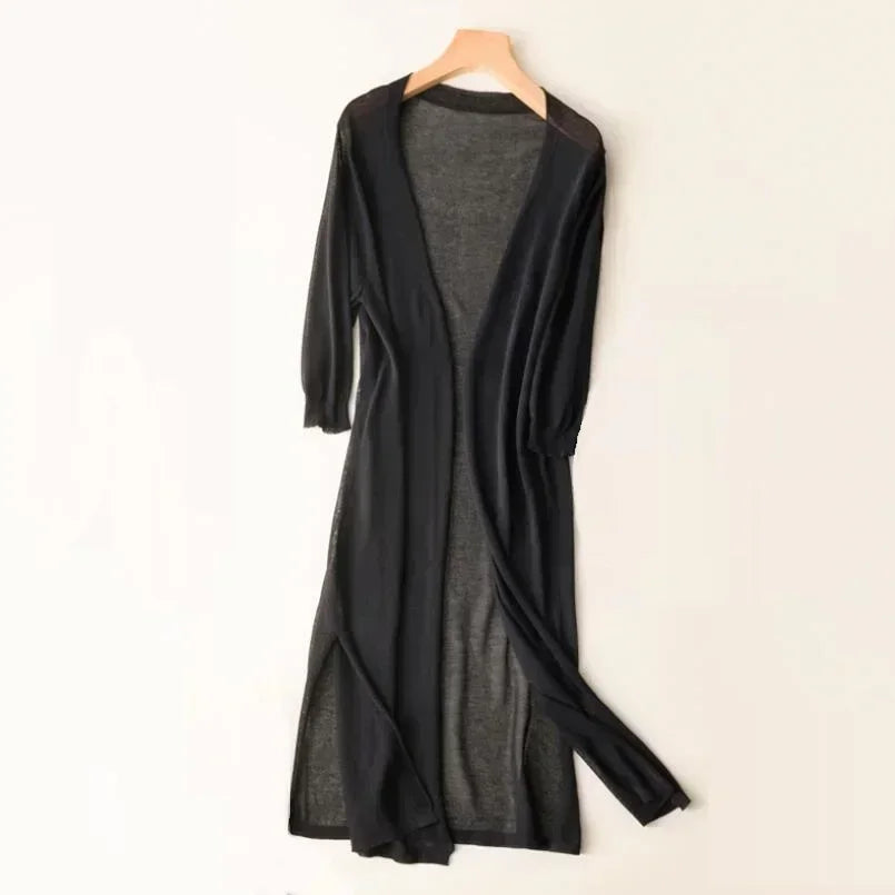 Autumn | Women's Long Cardigan | Open Front Three Quarter Sleeve-Women Cardigan-Pick NewYork