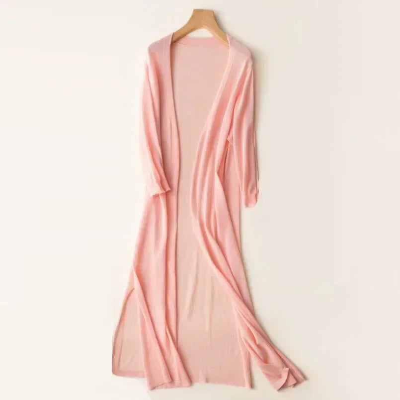 Autumn | Women's Long Cardigan | Open Front Three Quarter Sleeve-Women Cardigan-Pick NewYork