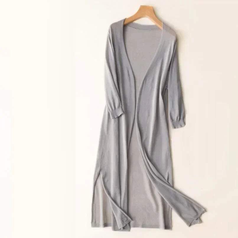 Autumn | Women's Long Cardigan | Open Front Three Quarter Sleeve-Women Cardigan-Pick NewYork