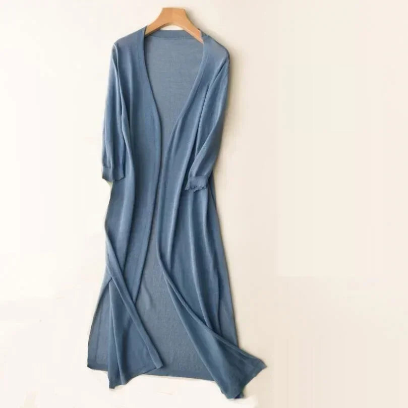 Autumn | Women's Long Cardigan | Open Front Three Quarter Sleeve-Women Cardigan-Pick NewYork