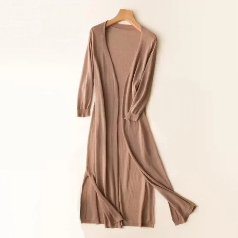Autumn | Women's Long Cardigan | Open Front Three Quarter Sleeve-Women Cardigan-Pick NewYork