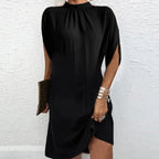 Autumn | Women’s Mini Dress | High Neck Draped Sleeve Occasion Wear-Women Dress-Pick NewYork