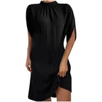 Autumn | Women’s Mini Dress | High Neck Draped Sleeve Occasion Wear-Women Dress-Pick NewYork