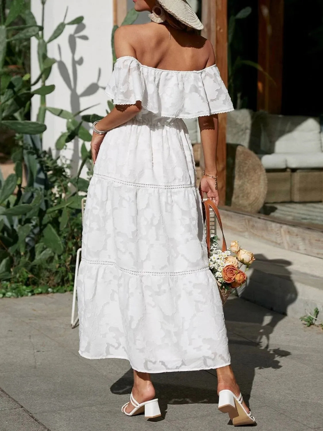 Ava | Women’s Off Shoulder Pattern Maxi Dress | Tiered Skirt Smocked Bodice Wedding Guest-Women Dress-Pick NewYork